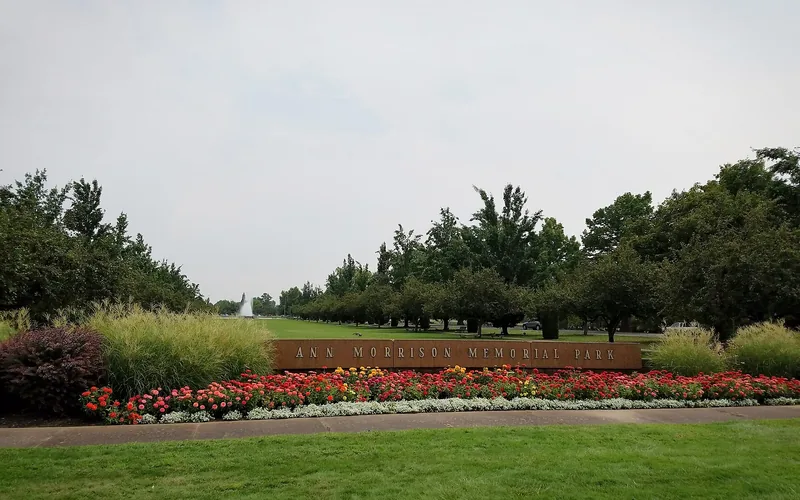Open lawns and mature trees at Ann Morrison Memorial Park, Boise