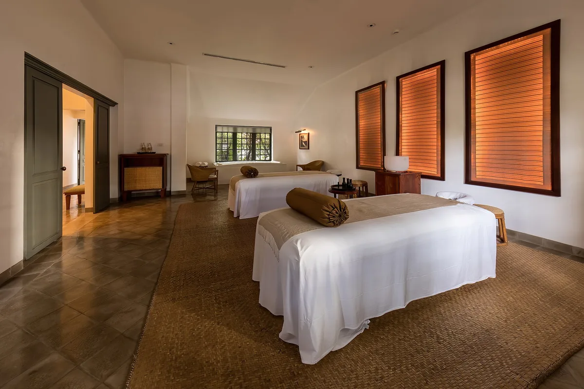Massage room with soft lighting at a luxury resort spa